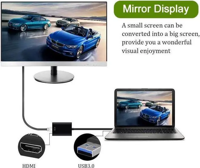 Alt view image 7 of 7 - USB 3.0 to HDMI Adapter 1080P HD Audio Video Converter USB to HDMI Adapter with Audio Output Multiple Monitors Compatible with Windows XP 7/8/8.1/10 for PC Laptop Projector HDTV