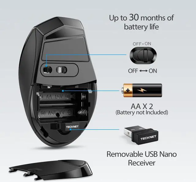 Alt view image 6 of 12 - Classic 2.4G Portable Optical Wireless Mouse with USB Nano Receiver for Notebook PC Laptop Computer 6 Buttons 30 Months Battery Life 4800 DPI 6 Adjustment Levels