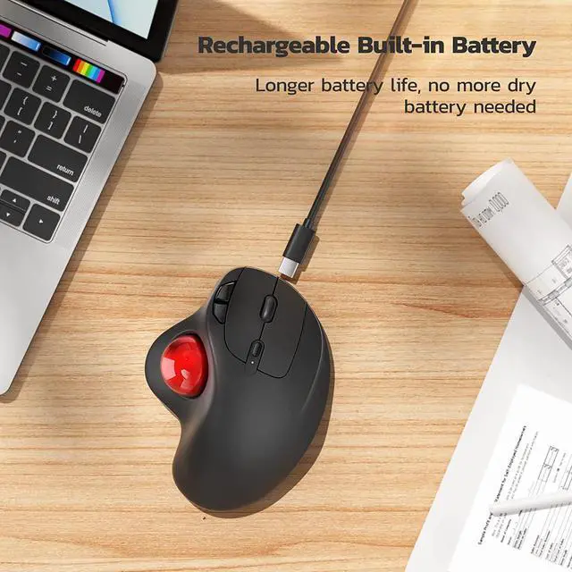 Alt view image 5 of 8 - Wireless Trackball Mouse Rechargeable Ergonomic Mouse Easy Thumb Control Precise & Smooth Tracking 3 Device Connection (Bluetooth or USB) Compatible for PC Laptop iPad Mac Windows Android