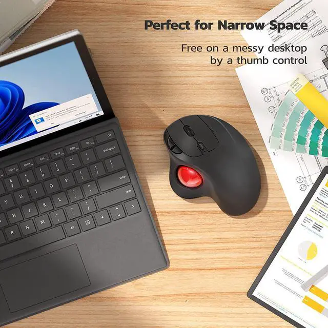 Alt view image 6 of 7 - Nulea M501 Wireless Trackball Mouse, Rechargeable Ergonomic, Easy Thumb Control, Precise & Smooth Tracking, 3 Device Connection (Bluetooth or USB), Compatible for PC, Laptop, iPad, Mac, Windows.