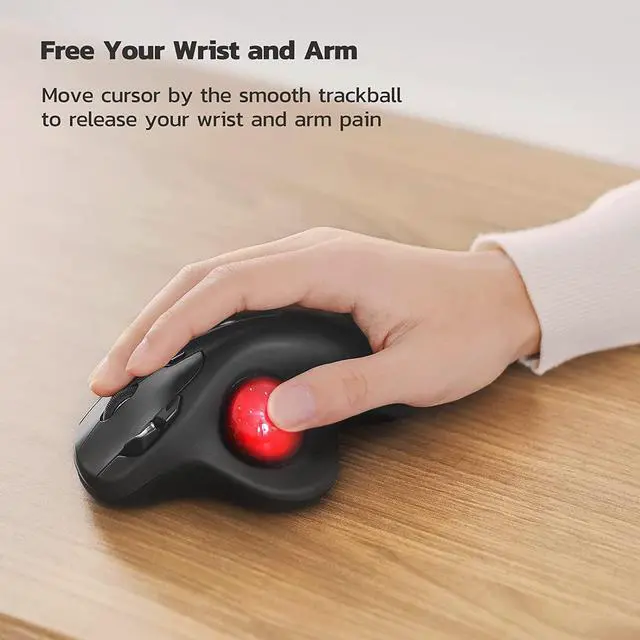 Alt view image 2 of 7 - Nulea M501 Wireless Trackball Mouse, Rechargeable Ergonomic, Easy Thumb Control, Precise & Smooth Tracking, 3 Device Connection (Bluetooth or USB), Compatible for PC, Laptop, iPad, Mac, Windows.