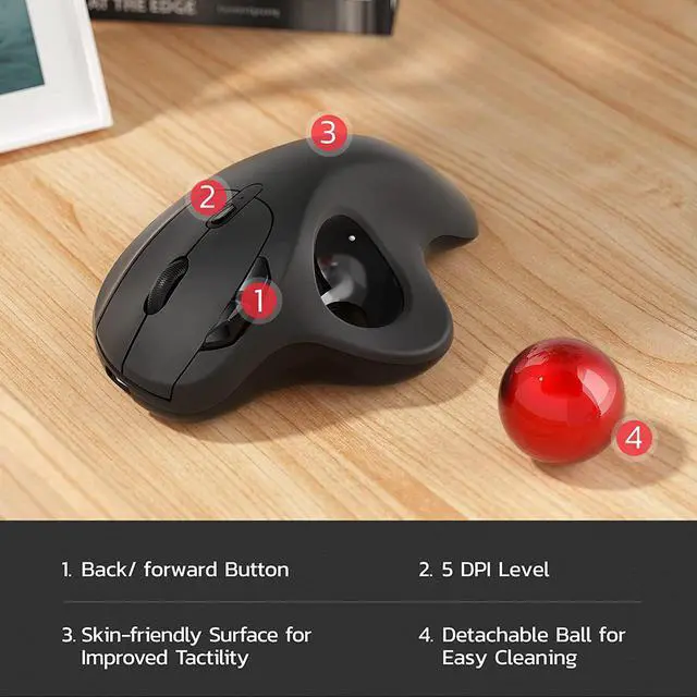 Alt view image 7 of 8 - Wireless Trackball Mouse Rechargeable Ergonomic Mouse Easy Thumb Control Precise & Smooth Tracking 3 Device Connection (Bluetooth or USB) Compatible for PC Laptop iPad Mac Windows Android