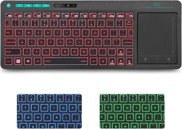 Alt view image 3 of 7 - Rii K18 Plus Wireless 3-LED Color Backlit Multimedia Keyboard with Multi-Touch Big Size Trackpad,Rechargable Keyboard for Android TV Box,PC,Smart TV,Xbox,Raspberry Pi, HTPC IPTV,Windows, MacOS (2.4G)