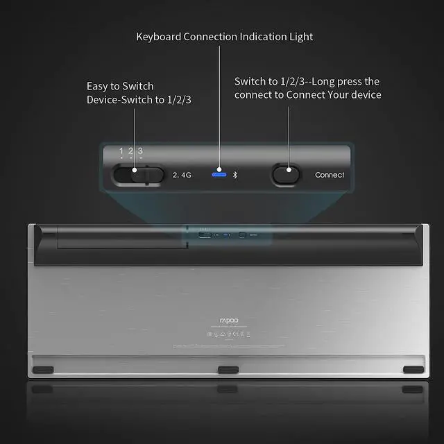 Alt view image 7 of 7 - RAPOO 9900M Multi Device(Bluetooth 3.0/4.0/2.4G) Wireless Keyboard and Laser Mouse Combo Easy-Connect Up to 4 Devices Blade Extremely Thin Keyboard and High-Precision Sensor Multi-Functional Mouse