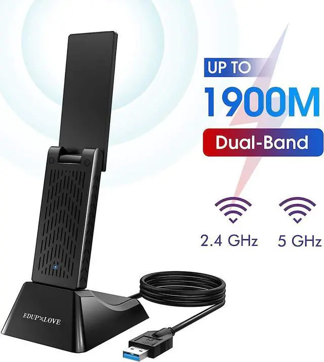 Alt view image 2 of 7 - EDUP  USB 3.0 WiFi Adapter AC1900Mbps 5.8Ghz/2.4Ghz 6dBi Antennas Wireless Network Adapter Wi-Fi Dongle for Laptop Desktop PC Supports Windows 10/7/8/8.1/XP Mac OS X 10.6-10.15.4