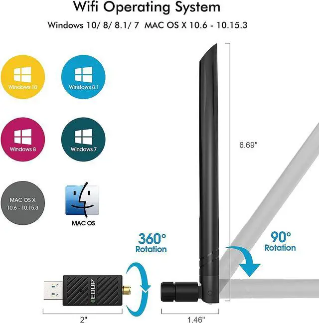 Alt view image 2 of 7 - EDUP USB 3.0 Bluetooth WiFi Adapter AC1200Mbps 6dBi Antenna for PC, USB Wi-Fi Dongle Bluetooth 4.1 Receiver 2.4G/5Ghz Wireless Network Adapters for Windows 10/8/8.1/7, Mac OS X 10.6-10.15