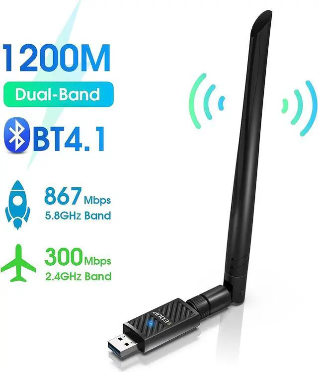 Alt view image 6 of 7 - EDUP USB 3.0 Bluetooth WiFi Adapter AC1200Mbps 6dBi Antenna for PC, USB Wi-Fi Dongle Bluetooth 4.1 Receiver 2.4G/5Ghz Wireless Network Adapters for Windows 10/8/8.1/7, Mac OS X 10.6-10.15