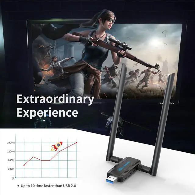 Alt view image 2 of 7 - Blueshadow AC1900 USB WiFi Adapter for Gaming - 2.4G/5G Dual Band Wireless Network Adapter for PC Desktop, MU-MIMO WiFi Dongle, USB 3.0, Supports Windows11/10/8/7/Vista/XP, Mac OS X 10.5-10.15