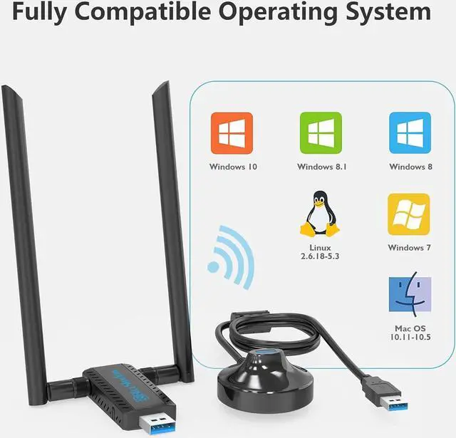 Alt view image 5 of 7 - Blueshadow AC1900 USB WiFi Adapter for Gaming - 2.4G/5G Dual Band Wireless Network Adapter for PC Desktop, MU-MIMO WiFi Dongle, USB 3.0, Supports Windows11/10/8/7/Vista/XP, Mac OS X 10.5-10.15
