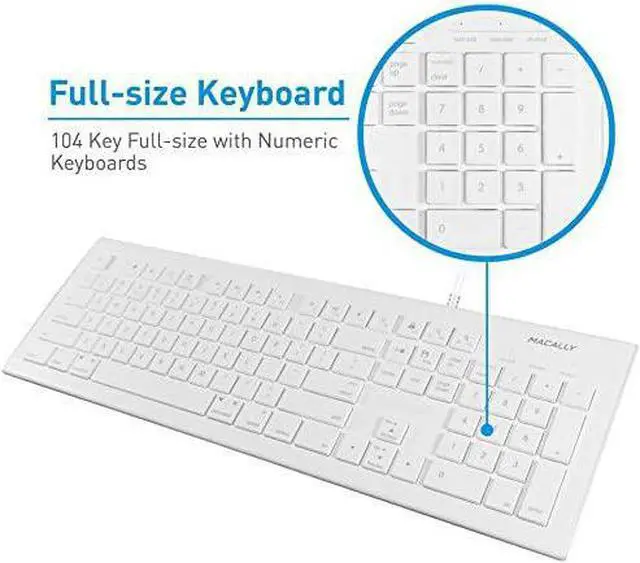 Alt view image 3 of 10 - 104 Key USB Wired Keyboard and Mouse Combo with Apple Shortcut Keys for Mac iMac Macbook and Windows PC (MKEYECOMBO) White