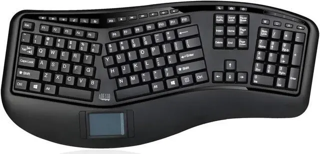 Main image of Adesso WKB-4500UB - Wireless Ergonomic Desktop Touchpad Keyboard, Split Keys Design, Palm Rest, Media Control Hotkeys, Long Battery Life - Compatible for Laptop/Desktop, Black