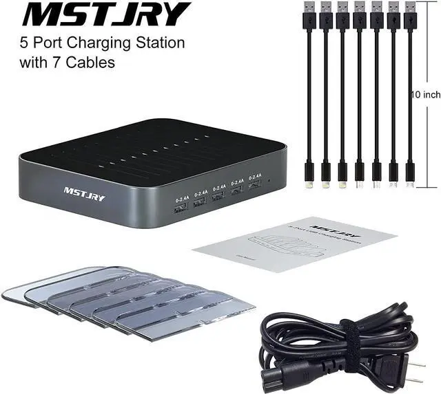 Alt view image 7 of 7 - Charging Station for Multiple Devices, MSTJRY USB Charging Station Dock Switch Cell Phone 5 Port Charger Station, Designed for Apple iPhone iPad Cell Phone Tablet, Gunmetal