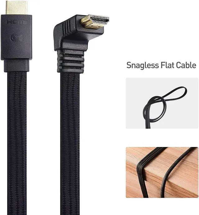 Alt view image 4 of 7 - 90-Degree Flat 48Gbps Ultra HD 8K HDMI Cable 6 ft with 8K @60Hz 4K @120Hz and HDR Support for PS5 Xbox Series X/S RTX3080 / 3090 RX 6800/6900  TV and More - 6 Feet
