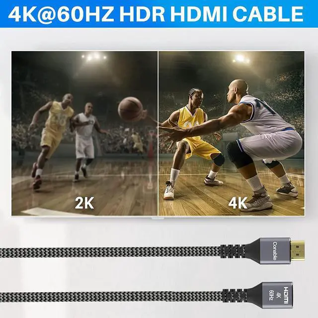Alt view image 4 of 6 - 4K HDMI Extension Cable 25 Feet HDMI 2.0 Braided Extender Male to Female Cord Pure Copper 3D 4K@60Hz 2160p 1080p HDR HDCP 2.2 ARC (with 25 Ties 25 U Nails 2 HDMI Adapters)- 25FT