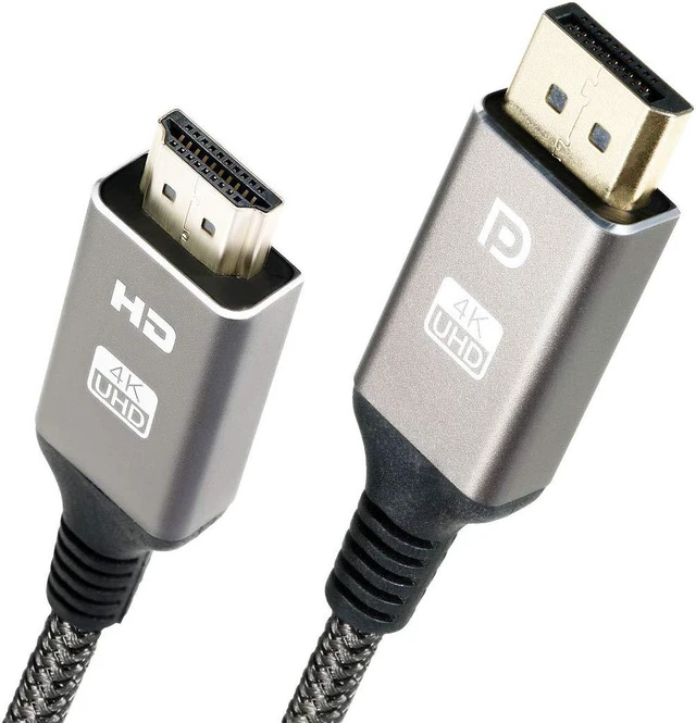Main image of DisplayPort to HDMI Cable, XOUPFORE, Nylon Braided Uni-Directional 4K UHD HD High-Speed DP to HDMI Cable, Compatible with DisplayPort Computer Laptop, 6.6 ft, Dark Grey