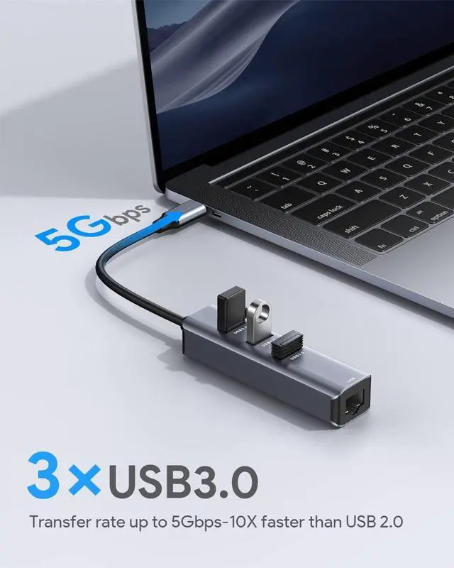 Alt view image 4 of 6 - USB C to Ethernet Adapter, Vilcome RJ45 to USB C Thunderbolt 3/Type-C Gigabit Ethernet LAN Network Adapter, Compatible for MacBook Pro 2021/2020/2019/2018/2017, MacBook Air, Dell XPS and More