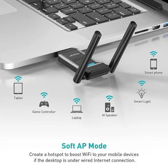 Alt view image 4 of 7 - EDUP USB 3.0 WiFi Adapter AC 1300Mbps Long Range High Gain Dual Band Antennas 5.8Ghz/2.4Ghz Wireless Network Adapters for Desktop PC Laptop Support Windows 11/10/8.1/8/7/XP/Vista / Mac 10. 6-10.15