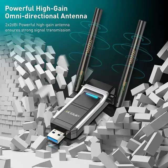 Alt view image 5 of 7 - EDUP USB 3.0 WiFi Adapter AC 1300Mbps Long Range High Gain Dual Band Antennas 5.8Ghz/2.4Ghz Wireless Network Adapters for Desktop PC Laptop Support Windows 11/10/8.1/8/7/XP/Vista / Mac 10. 6-10.15
