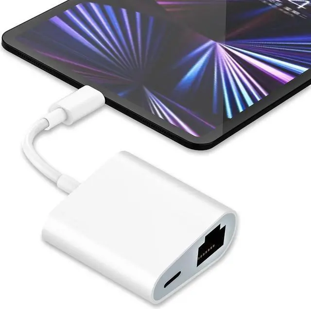 Alt view image 7 of 7 - MFi Certified Lightning to Ethernet Adapter - 2 in 1 RJ45 Ethernet LAN Network Adapter with Charge Port for iPhone/iPad/iPod, Plug and Play, Supports 100Mbps Network