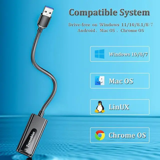 Alt view image 4 of 7 - USB Ethernet Adapter, USB 3.0 to 10/100/1000 Gigabit Ethernet LAN Network Adapter Compatible with Nintendo, MacBook, Surface Pro, Notebook PC with Windows7/8/10, XP, Vista, Mac (TCC-S30A)