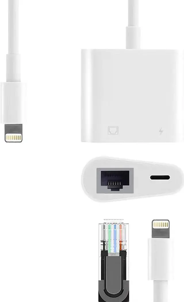 Alt view image 3 of 7 - Lightning to RJ45 Ethernet LAN Network Adapter with Charge Port for Select iPhone,iPad Models 100Mbps Charging Plug and Play