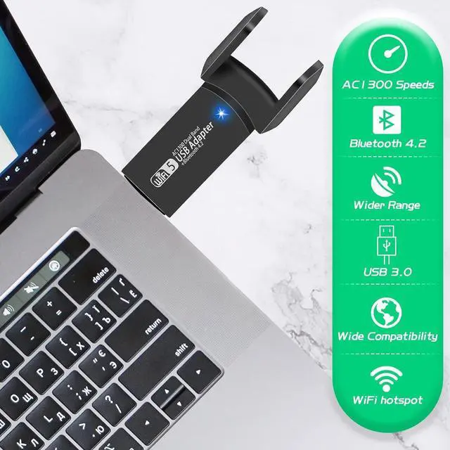 Alt view image 2 of 7 - USB WiFi Bluetooth Adapter, 1300Mbps Dual Band 2.4/5Ghz Wireless Network External Receiver, Mini WiFi Dongle for PC/Laptop/Desktop