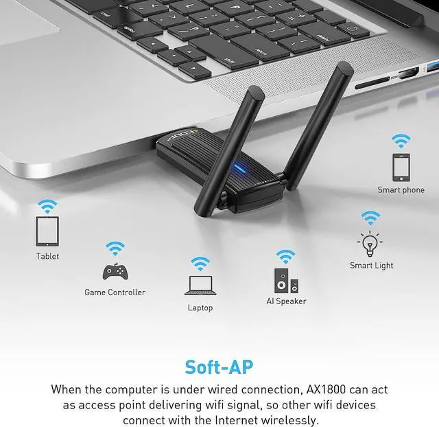Alt view image 3 of 7 - USB WiFi 6 Adapter for PC, AX1800 USB 3.0 WiFi Dongle Dual Band 5Ghz/2.4Ghz 802.11ax MU-MIMO Wireless Network Adapter for PC Desktop Laptop Supports Windows 11/10/7 + U disc Driver