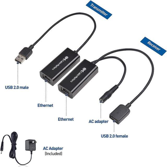 Alt view image 2 of 7 - Cable Matters USB Over Ethernet Extender with Power Adapter up to 150 ft - Full USB 2.0 Support for Keyboard, Mouse, Webcam, and More