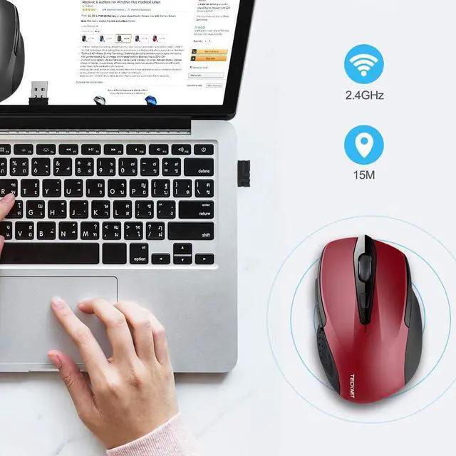 Alt view image 4 of 7 - 2.4G Ergonomic Wireless Optical Mouse with USB Nano Receiver for Laptop,PC,Computer,Chromebook,Notebook,6 Buttons,24 Months Battery Life, 2600 DPI, 5 Adjustment Levels