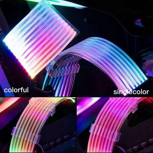Alt view image 3 of 7 - Qingsea RGB PSU Extension Cable Kit to 8-Pin GPU Addressable ARGB Extension Sleeved Cable Kit Custom Power Supply Braided with RGB Controller for Computer Gaming Case (8-Pin)