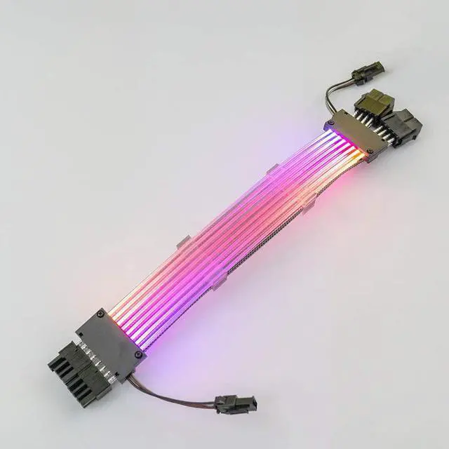 Alt view image 7 of 7 - Qingsea RGB PSU Extension Cable Kit to 8-Pin GPU Addressable ARGB Extension Sleeved Cable Kit Custom Power Supply Braided with RGB Controller for Computer Gaming Case (8-Pin)
