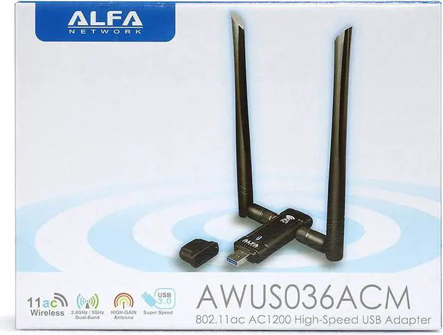 Alt view image 3 of 7 - AWUS036ACM Long-Range Wide-Coverage Dual-Band AC1200 USB Wireless Wi-Fi Adapter w/High-Sensitivity External Antenna - Windows MacOS & Kali Linux Supported