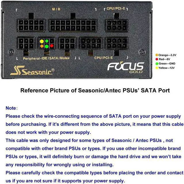 Alt view image 4 of 5 - 6 Pin Male to 3X 15 Pin SATA Female Hard Drive Power Adapter Cable for Seasonic Antec Modular Power Supply 20-in(50cm)