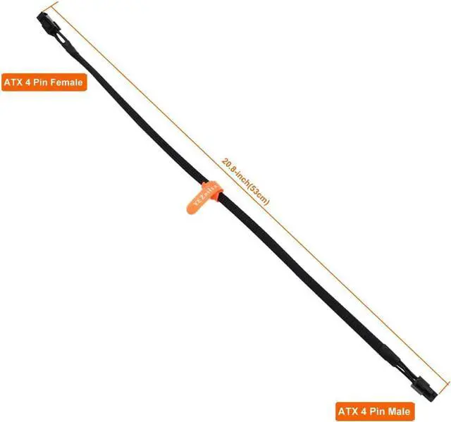 Alt view image 4 of 4 - (2-Pack) YEZriler ATX 4 Pin Extension Cable, Motherboard CPU 4pin Male to Female Adapter Sleeved for Power Supply PSUs 20.8-inch (53cm)
