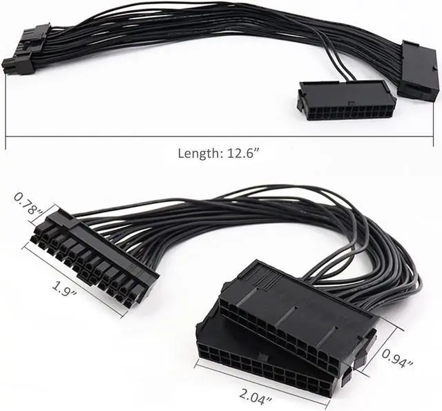 Alt view image 4 of 5 - Dual PSU Power Supply 24 Pin Extension Cable for ATX Motherboard,24 Pin 20 + 4 Dual Multiple PSU Power Supply Cable Splitter Adapter Extension Kit