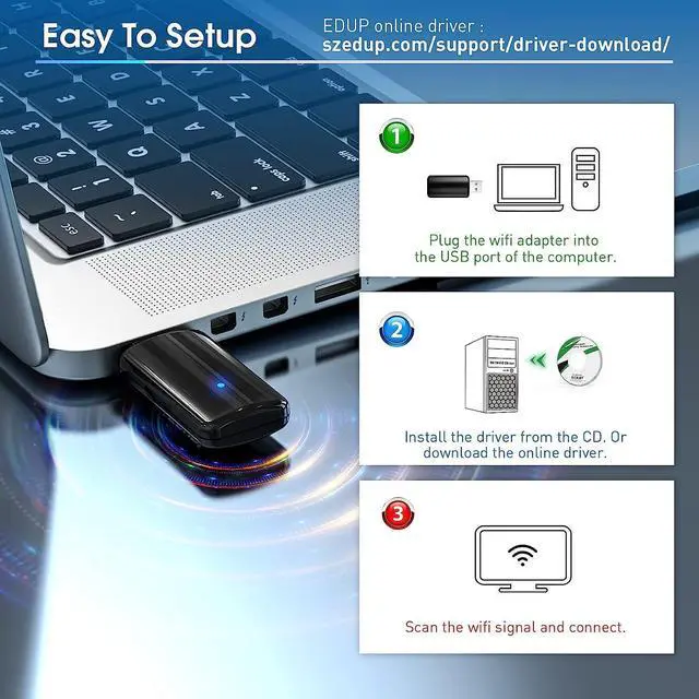 Alt view image 5 of 6 - EDUP USB WiFi Bluetooth Adapter, 1200Mbps Dual Band 2.4Ghz / 5Ghz, USB 3.0 WiFi and Bluetooth Receiver Transmitter 2 in 1 Bulit-in Antenna for PC,Desktop,Laptop