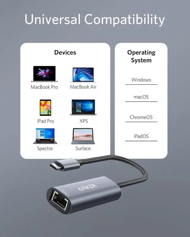 Alt view image 5 of 7 - USB C to 2.5 Gbps Ethernet Adapter, PowerExpand USB C to Gigabit Ethernet Adapter, Aluminum Portable USB C Adapter, for MacBook Pro, MacBook Air 2018 and Later, iPad Pro 2018 and Later, XPS