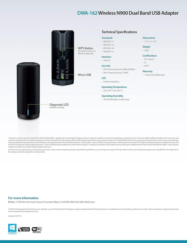 Alt view image 7 of 7 - D-Link Dual Band N900 USB Wi-Fi Network Adapter (DWA-162)