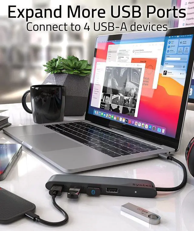 Alt view image 2 of 7 - USB C to USB Hub 4 Ports, Syntech Type C to USB 3.0 Hub with a USB C to USB Adapter (USB 2.0), Thunderbolt 3 to USB Hub Compatible with Thunderbolt 4 MacBook Pro, iPad Pro, iMac