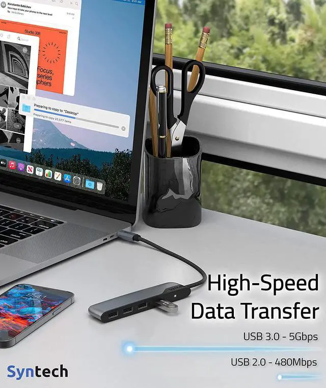 Alt view image 6 of 7 - USB C to USB Hub 4 Ports, Syntech Type C to USB 3.0 Hub with a USB C to USB Adapter (USB 2.0), Thunderbolt 3 to USB Hub Compatible with Thunderbolt 4 MacBook Pro, iPad Pro, iMac