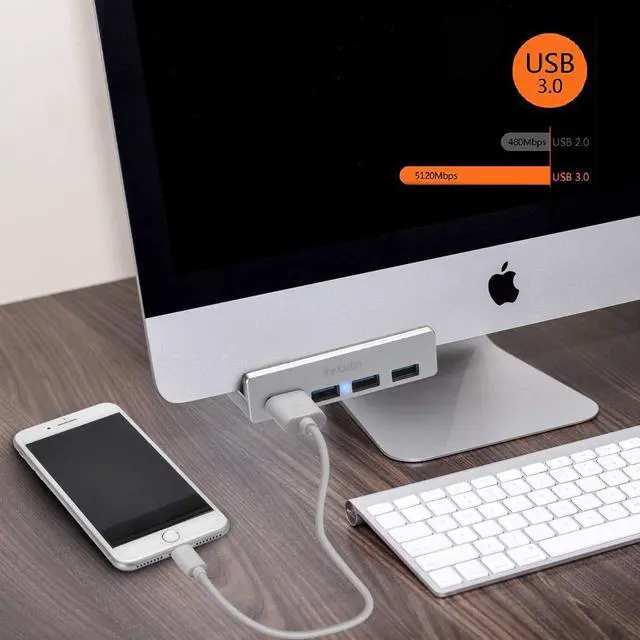 Alt view image 3 of 7 - USB Hub 3.0 - Rekidm 4 Port Aluminum Desk USB Hub 3.0 Clamp Design for Desktop, Computer, PC, Table Edge with Durable Adjustable Clip, Space-Saving Mountable USB Hub Fast Speed Transfer