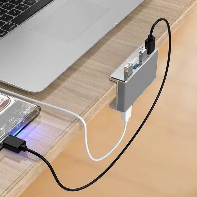 Alt view image 2 of 7 - USB Hub 3.0 - Rekidm 4 Port Aluminum Desk USB Hub 3.0 Clamp Design for Desktop, Computer, PC, Table Edge with Durable Adjustable Clip, Space-Saving Mountable USB Hub Fast Speed Transfer