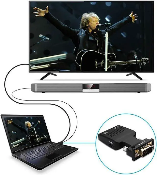 Alt view image 6 of 7 - VGA to HDMI TAIPOXUN Vga to Hdmi Video Cable Converter Male to Female with Audio Vga to hdmi Converter for Monitor Computer Desktop Laptop PC Monitor Projector HDTV Support 1080P 60hz