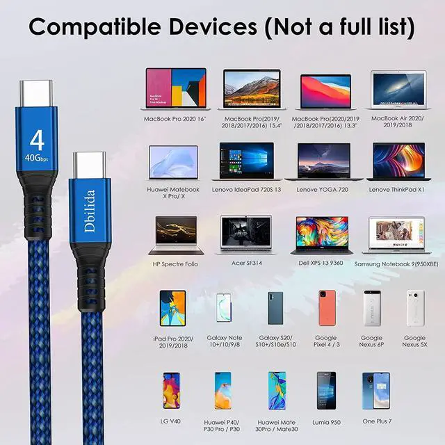 Alt view image 7 of 7 - Dbilida Cable for Thunderbolt 4 Cable 3.3ft, Nylon Braided 40Gbps USB C Cable with 100W PD, 40Gbps, 8K Display Compatible with Thunderbolt 3 Cable, USB4, USB C, Hub, SSD, Docking and More
