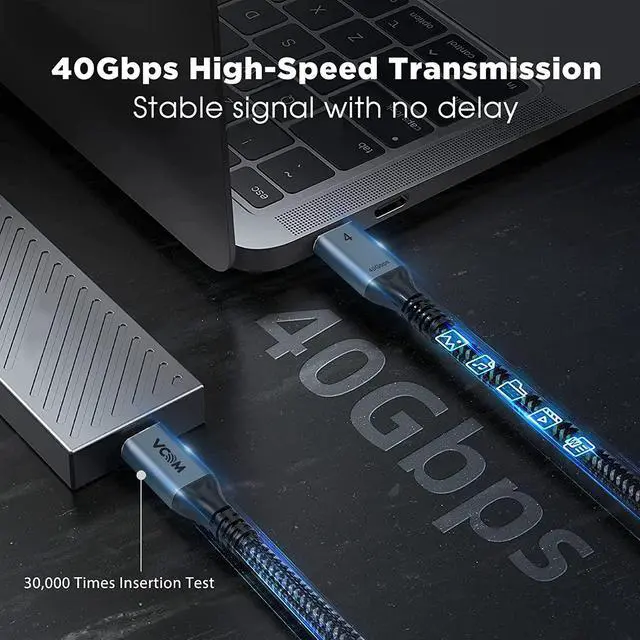 Alt view image 2 of 6 - VCOM USB 4 Cable for Thunderbolt 4 Cable 4 FT, 100W Cable with 40Gbps Data and 8K@30Hz 5K@60Hz or Dual 4K Video,Compatible with Thunderbolt 3/4 Cable and USB-C,for MacBooks,Hub, Docking, and More