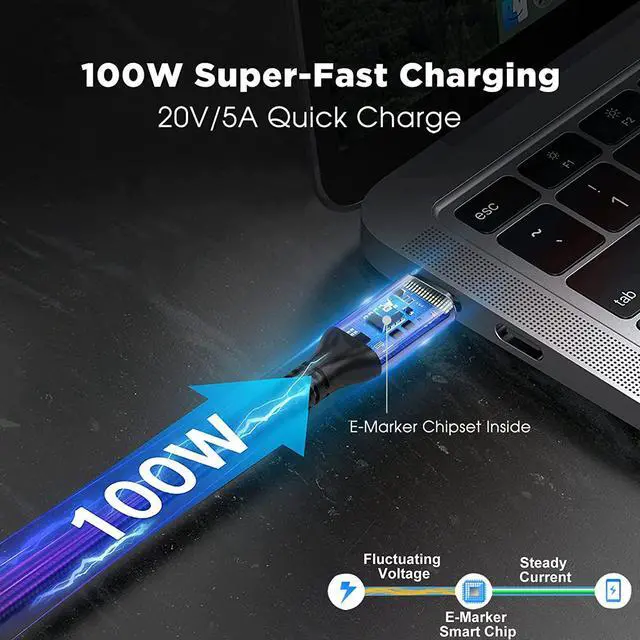Alt view image 3 of 6 - VCOM USB 4 Cable for Thunderbolt 4 Cable 4 FT, 100W Cable with 40Gbps Data and 8K@30Hz 5K@60Hz or Dual 4K Video,Compatible with Thunderbolt 3/4 Cable and USB-C,for MacBooks,Hub, Docking, and More