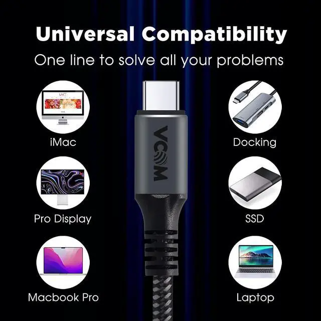 Alt view image 5 of 6 - VCOM USB 4 Cable for Thunderbolt 4 Cable 4 FT, 100W Cable with 40Gbps Data and 8K@30Hz 5K@60Hz or Dual 4K Video,Compatible with Thunderbolt 3/4 Cable and USB-C,for MacBooks,Hub, Docking, and More