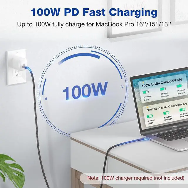 Alt view image 4 of 7 - Certified USB4 Cable for Thunderbolt 4 Cable, 40Gbps Data Transfer & 100W PD Charging, 8K/6K@60Hz or Dual 4K Video Cord for Thunderbolt 3/4, Laptop, eGPU, Mac Studio, Studio Display, Hub (2.62FT)