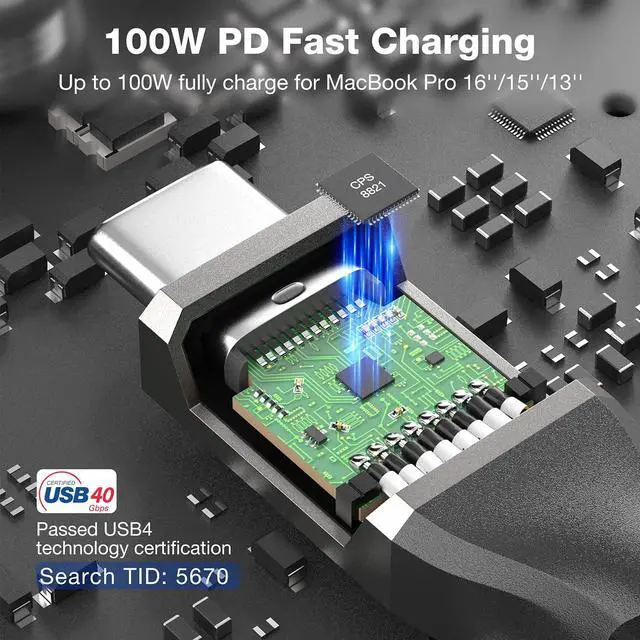 Alt view image 5 of 7 - Certified USB4 Cable for Thunderbolt 4 Cable, 40Gbps Data Transfer & 100W PD Charging, 8K/6K@60Hz or Dual 4K Video Cord for Thunderbolt 3/4, Laptop, eGPU, Mac Studio, Studio Display, Hub (2.62FT)
