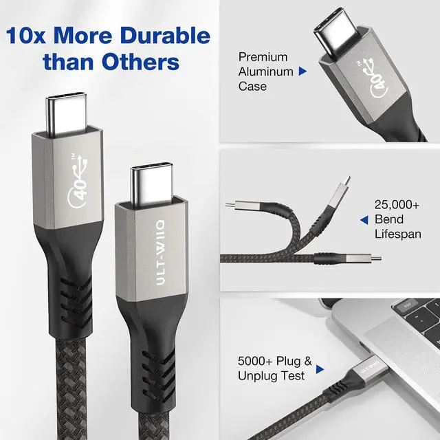 Alt view image 6 of 7 - Certified USB4 Cable for Thunderbolt 4 Cable, 40Gbps Data Transfer & 100W PD Charging, 8K/6K@60Hz or Dual 4K Video Cord for Thunderbolt 3/4, Laptop, eGPU, Mac Studio, Studio Display, Hub (2.62FT)